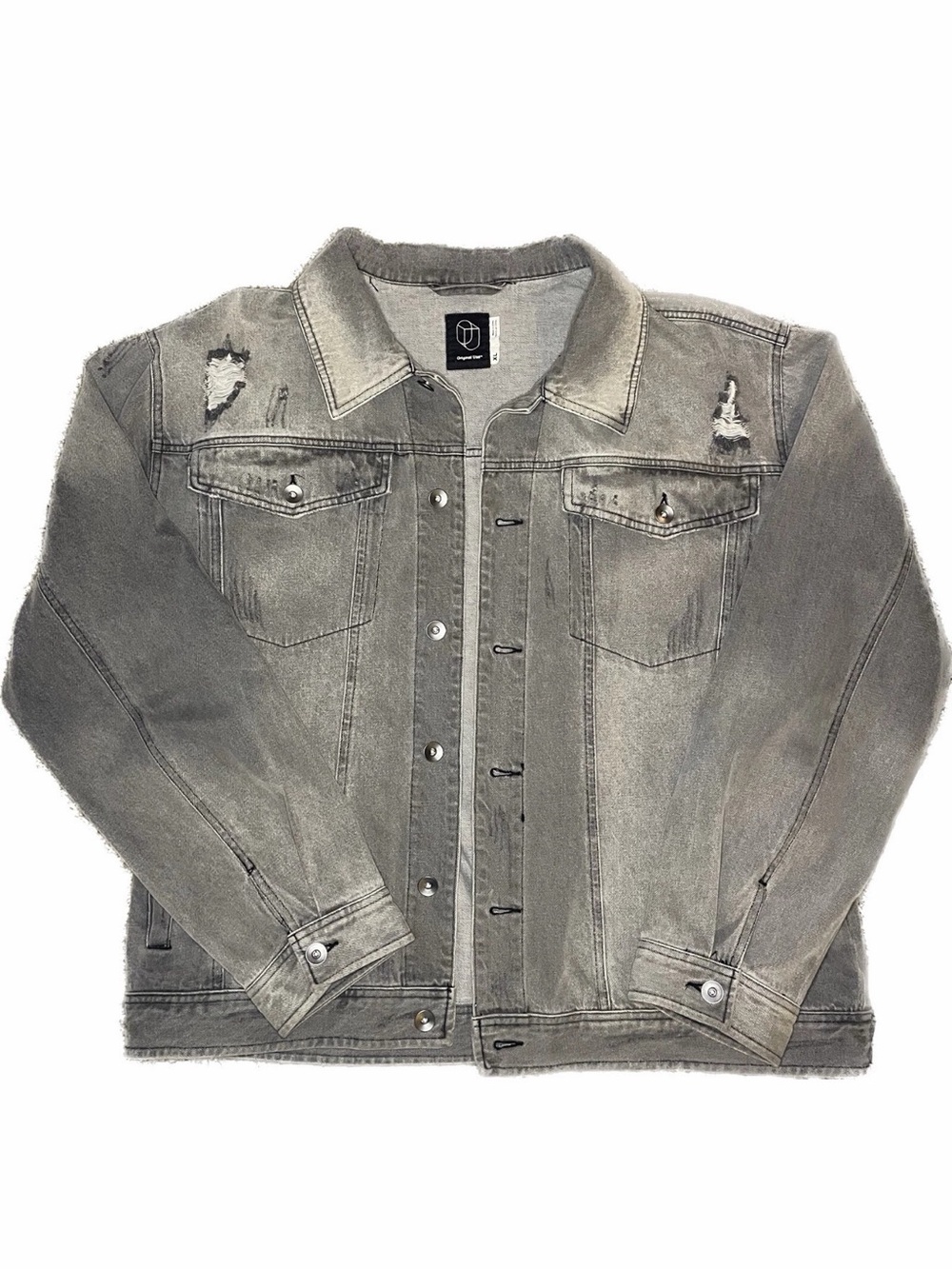 Men’s Size Medium Topman Washed Gray Ripped Distressed Denim Jacket